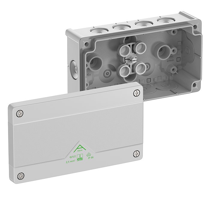 Розподільча коробка Abox 025/2-L (152х87х52). Введеня - 12 місць (10-М20, 2-М20 на днищ), IP66 Фото Розподільча коробка Abox 025/2-L (152х87х52). Введеня - 12 місць (10-М20, 2-М20 на днищ), IP66